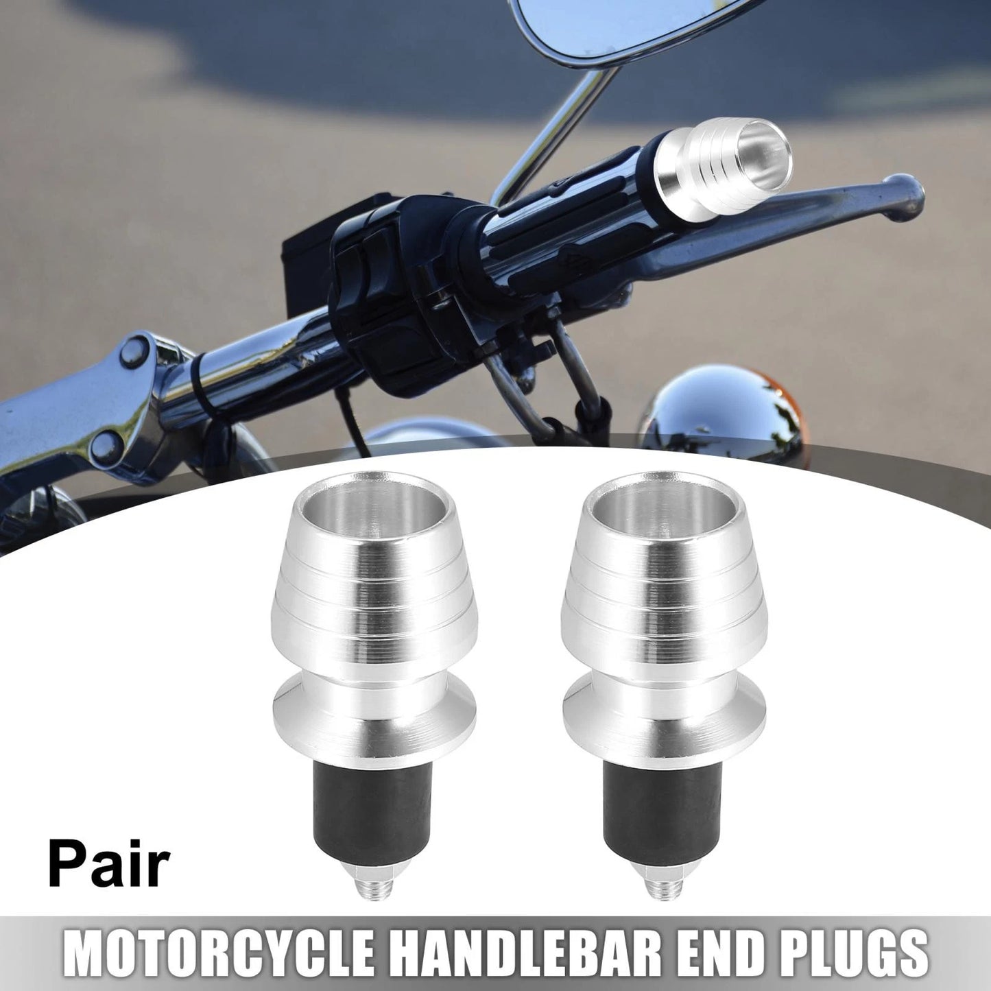 Pair Universal Motorcycle Handlebar Plugs 7/8" 22mm for Motorcycle Silver Tone
