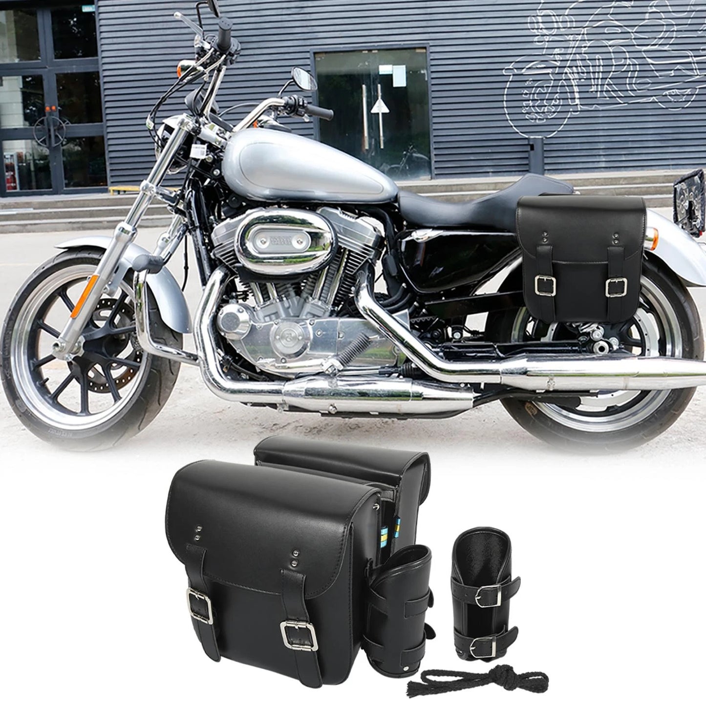 1 Pair Saddlebag Side Tool Bags for Motorcycle Faux Leather
