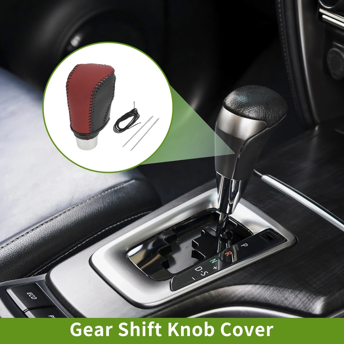 Red Black Faux Leather Gear Shift Knob Cover for Honda Civic (2016-2021)