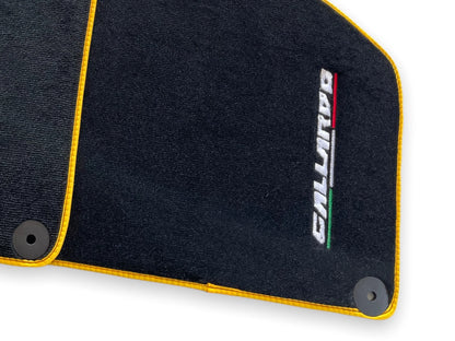 Floor Mats for Lamborghini Gallardo Black Tailored Carpets with Yellow Trim