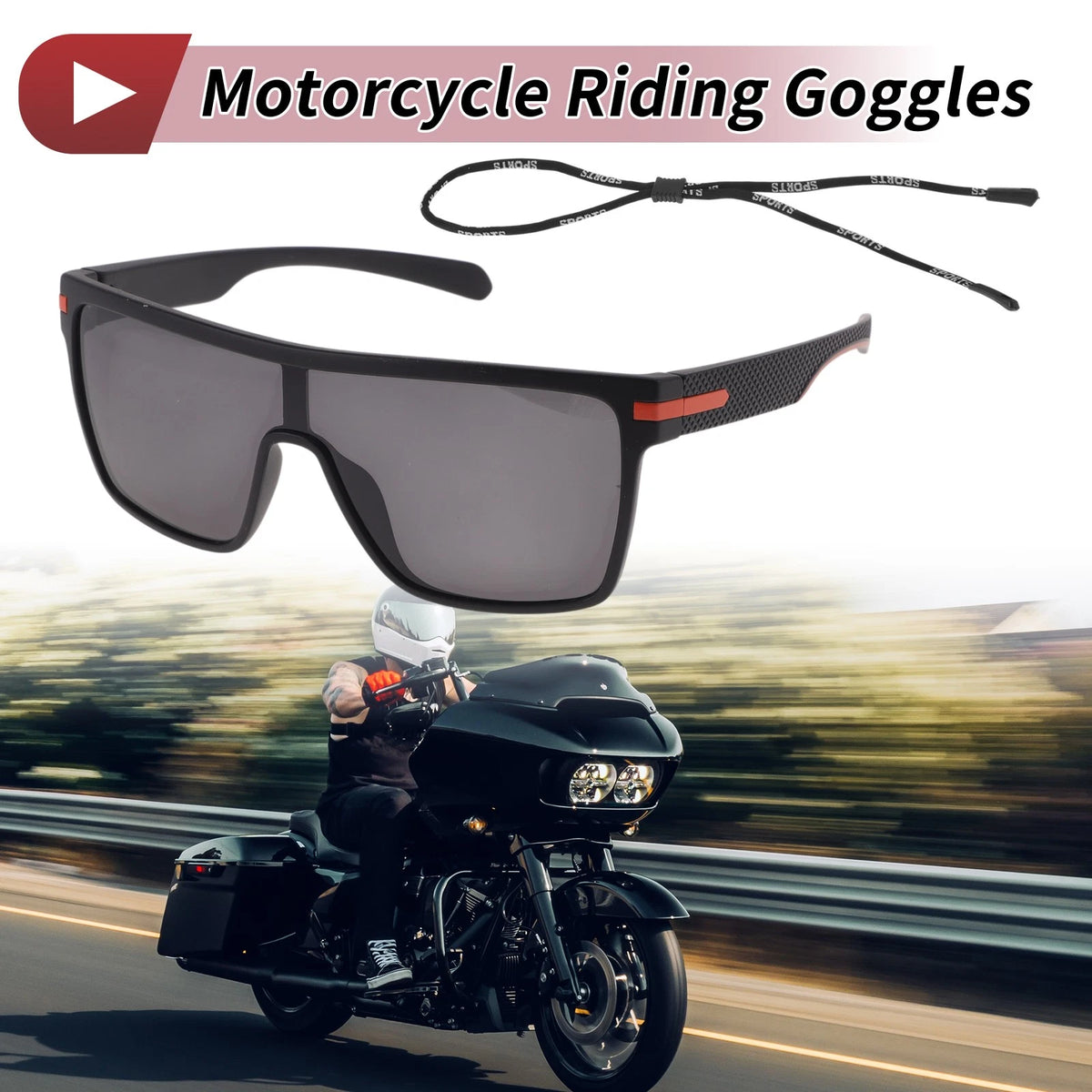 Motorcycle Riding Goggles Black Lens Black & Orange Triacetyl Cellulos TR90
