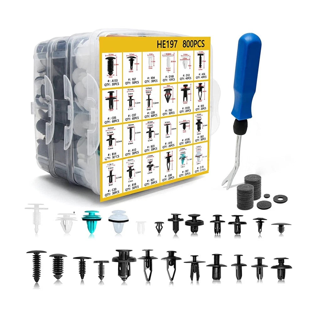 821 Pcs Auto Bumper Fastener Clips Set for Various Makes & Models