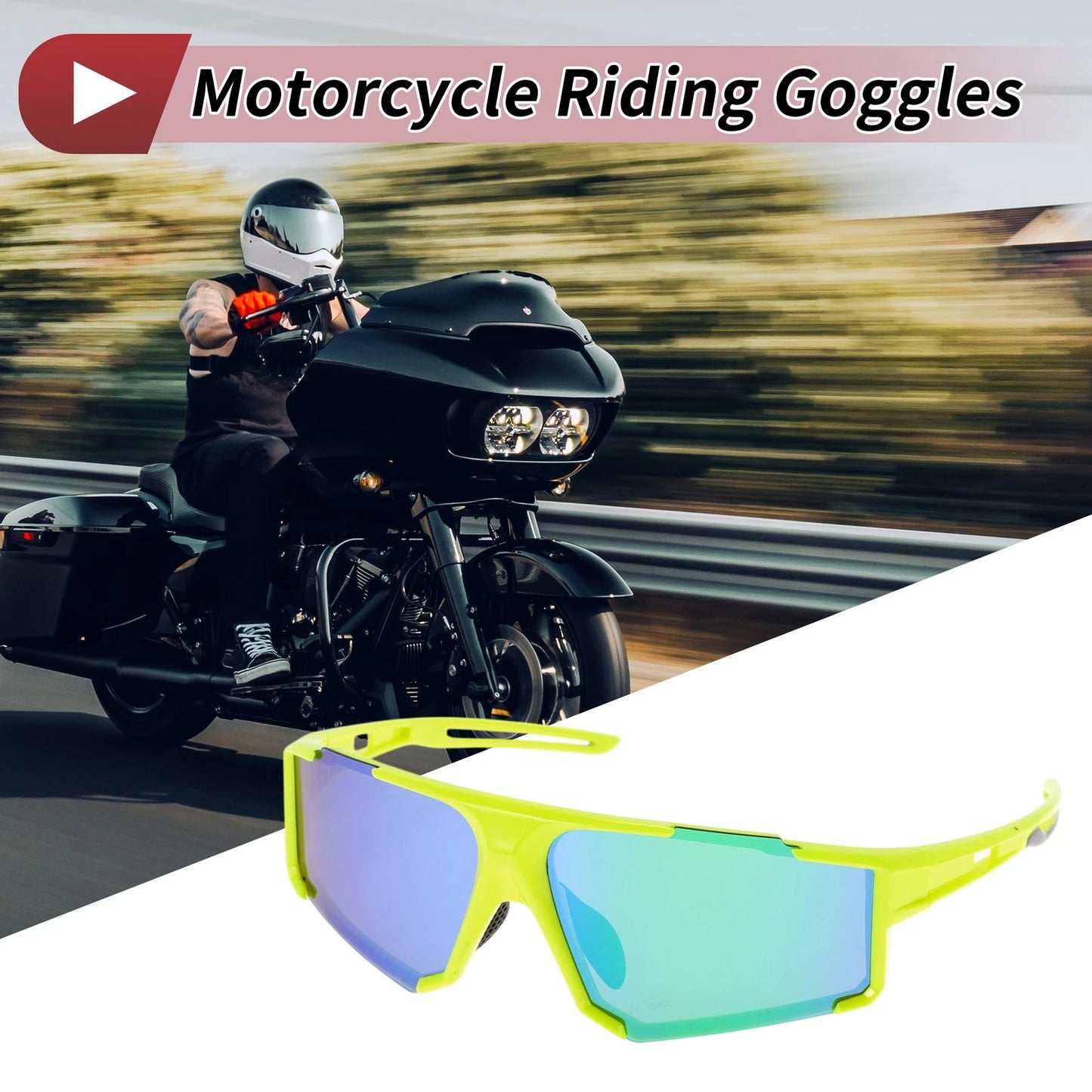 Motorcycle Riding Goggles Green Lens Yellow Frame Tri-acetel Cellulose