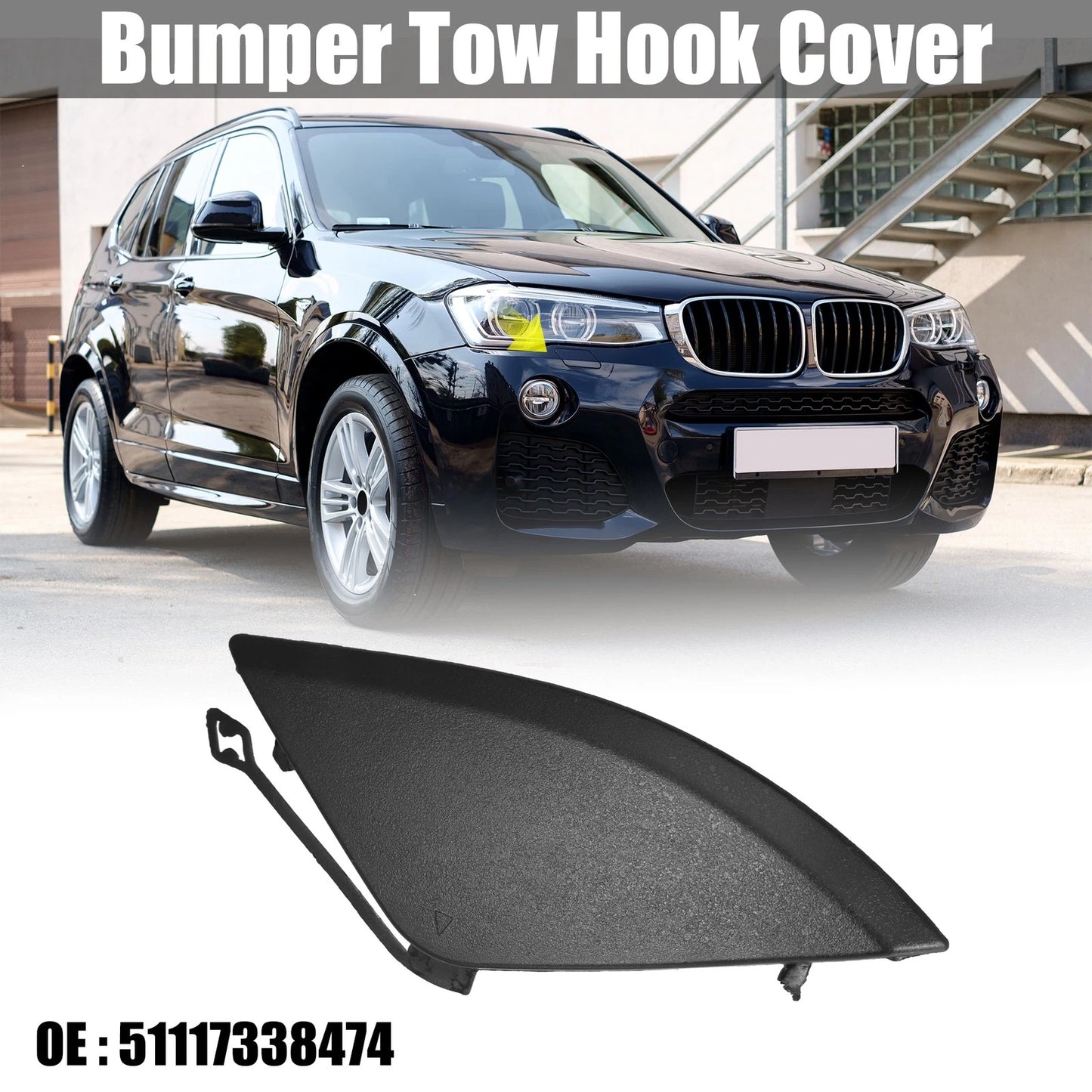 Front Bumper Tow Hook Cover for BMW X3 28iX 35iX (2015-2017) Black
