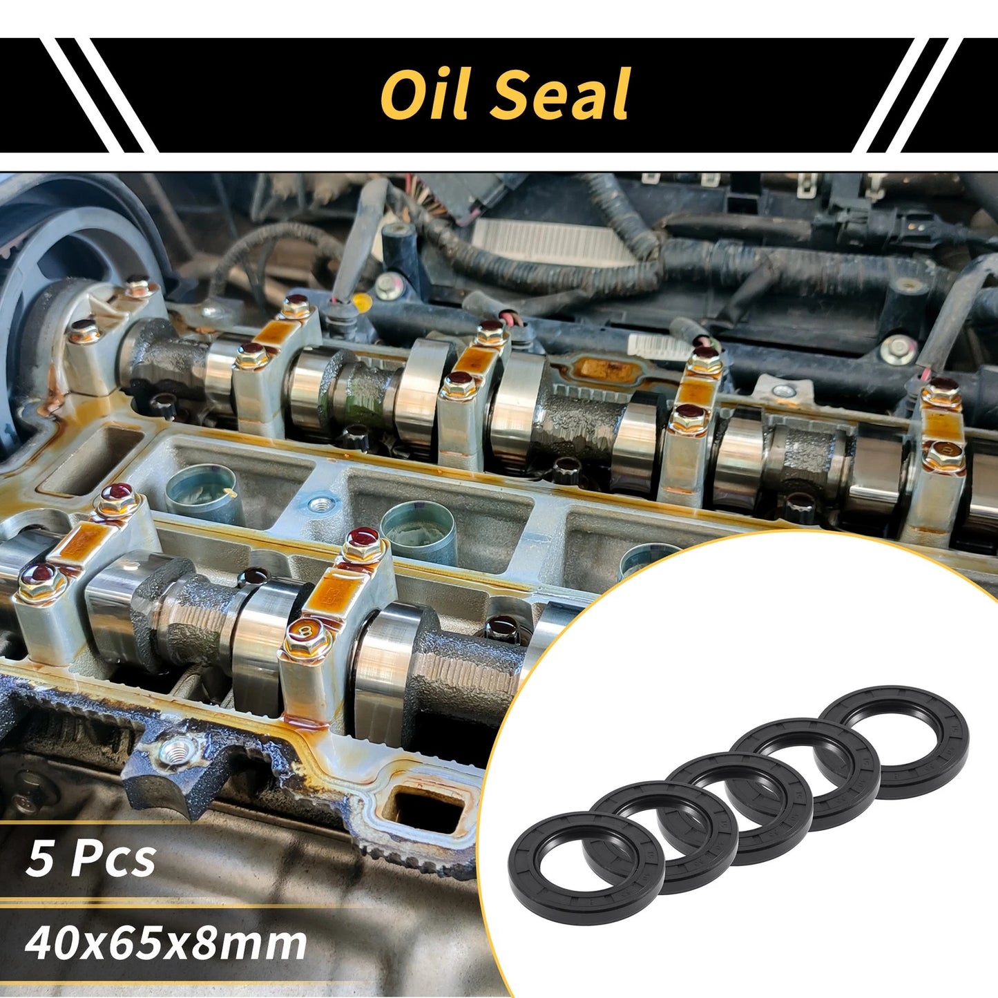 Oil Seal Rotary Shaft Seal NBR Rubber 40x65x8mm Black 5 Pcs
