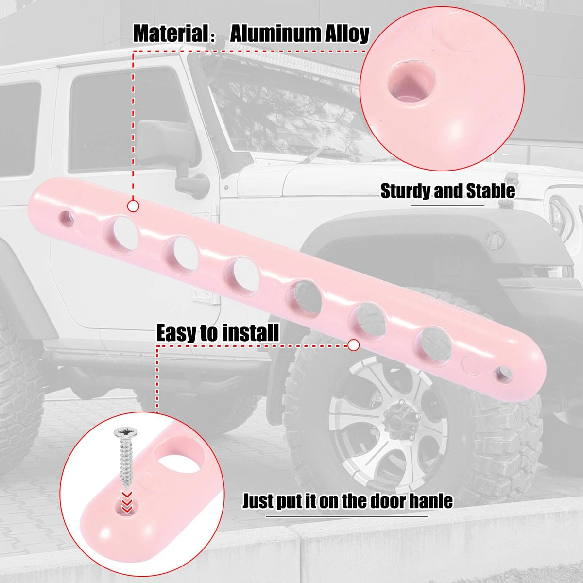 3 x Door Handle Insert Trim Covers for Jeep Wrangler 2 Door (2007-2018) Pink