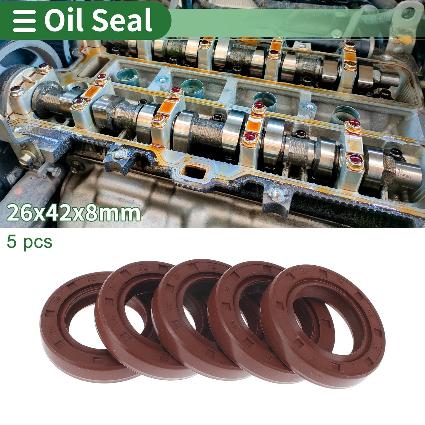 Oil Seal 5 Pcs 26x42x8mm Seal Ring Rotary Shaft Seal FKM Rubber