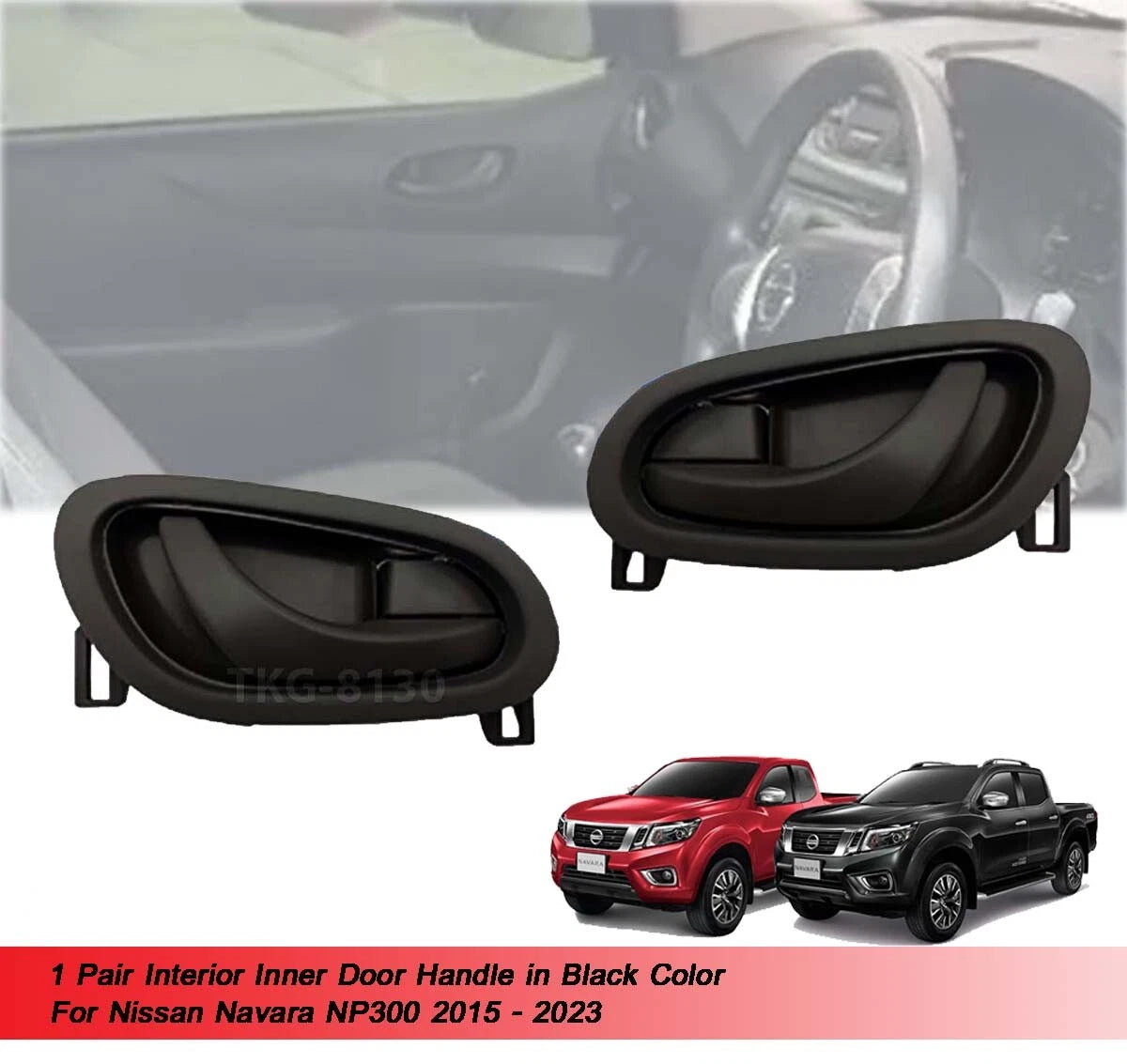 2 x Inner Door Handles Black for Nissan Navara NP300 D23 (2015-2023)