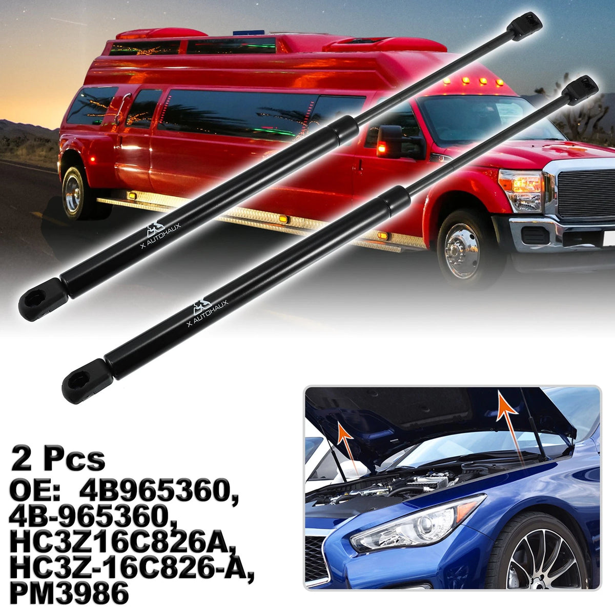 Front Hood Gas Lift Supports for Ford F250 (2011-2016)