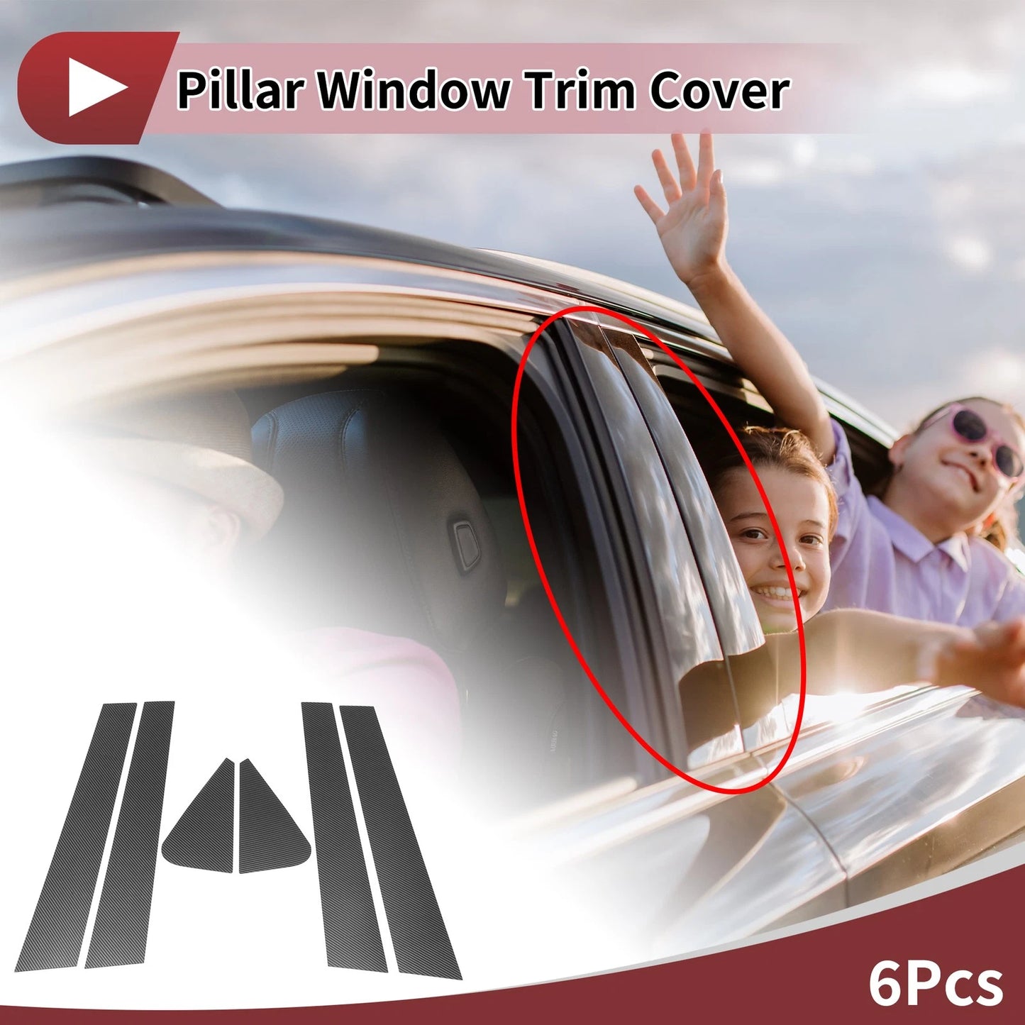 6 Pcs Car Door Pillar Window Trim for Suzuki SX4 (2007-2014) Black Carbon Fiber