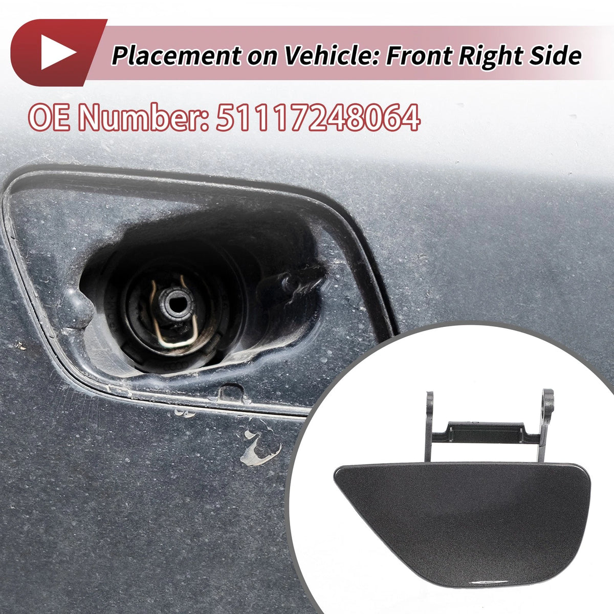 Front Right Washer Nozzle Cover Cap for BMW 535i GT Gray (2010 - 2017)