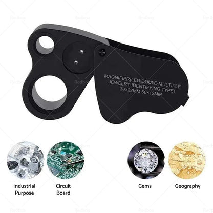 60X 30X LED Light Pocket Jewellers Loupe Magnifier for Jewelry