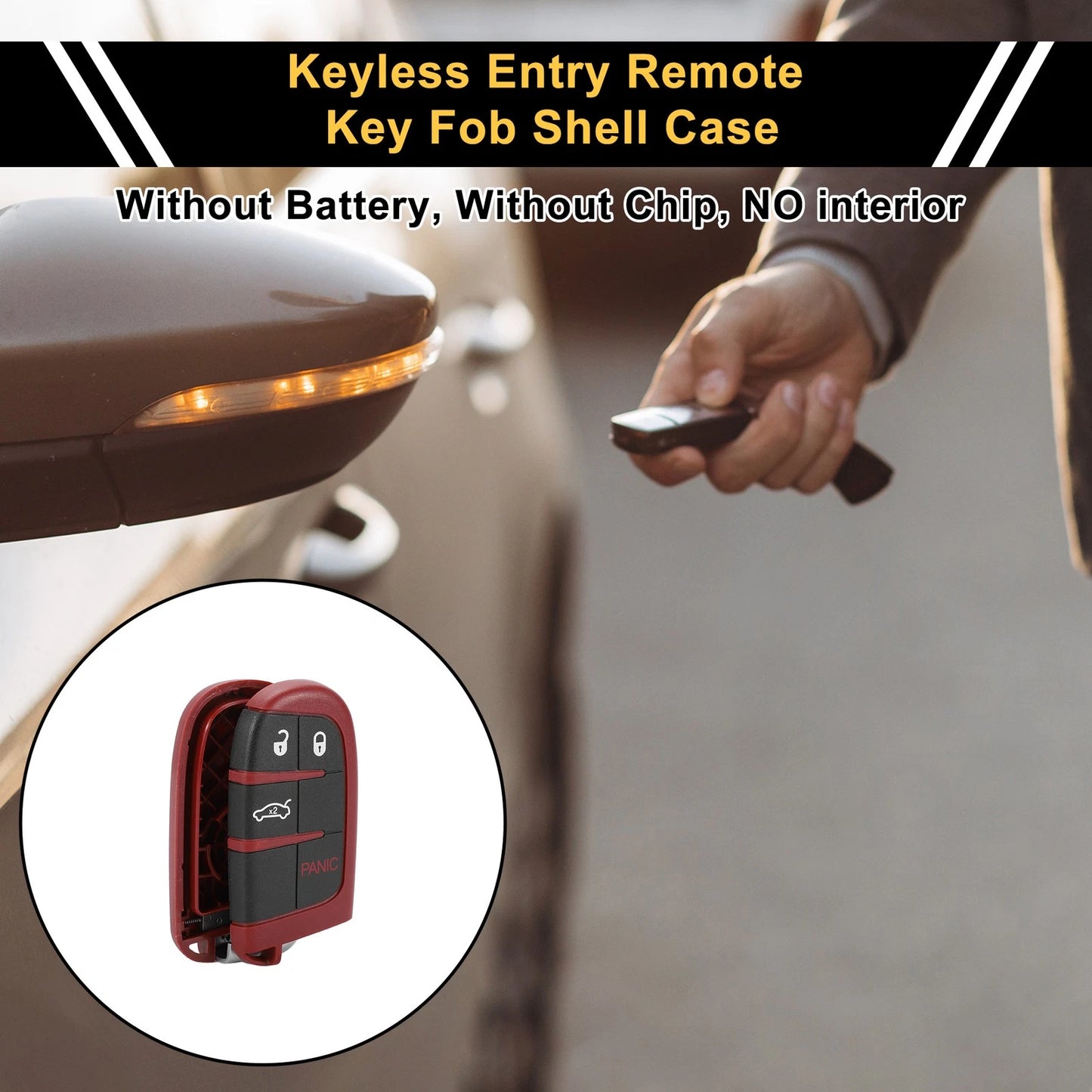Key Fob Shell Case for Dodge Charger 2006-2023 - 4 Button Black Red