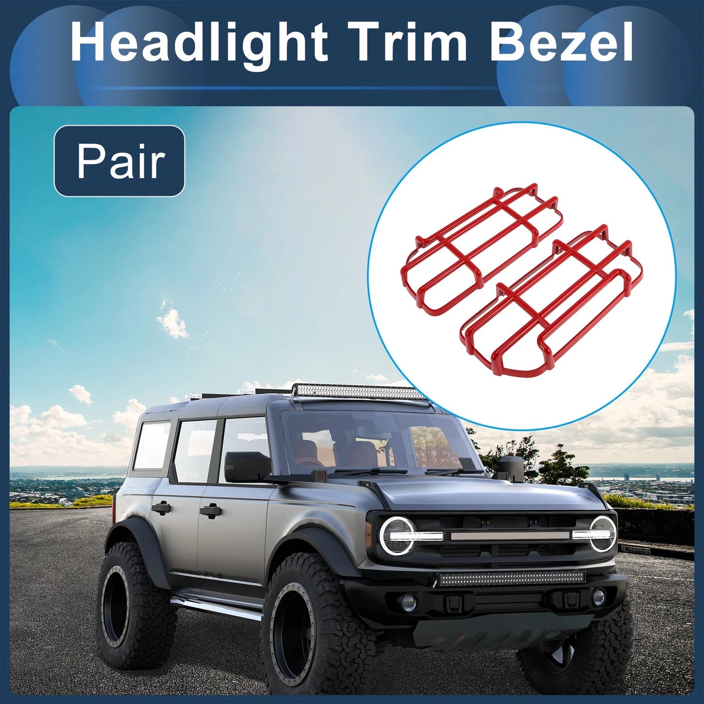 Headlight Trim Bezels for Ford Bronco 2021-2023 (2 x Red)