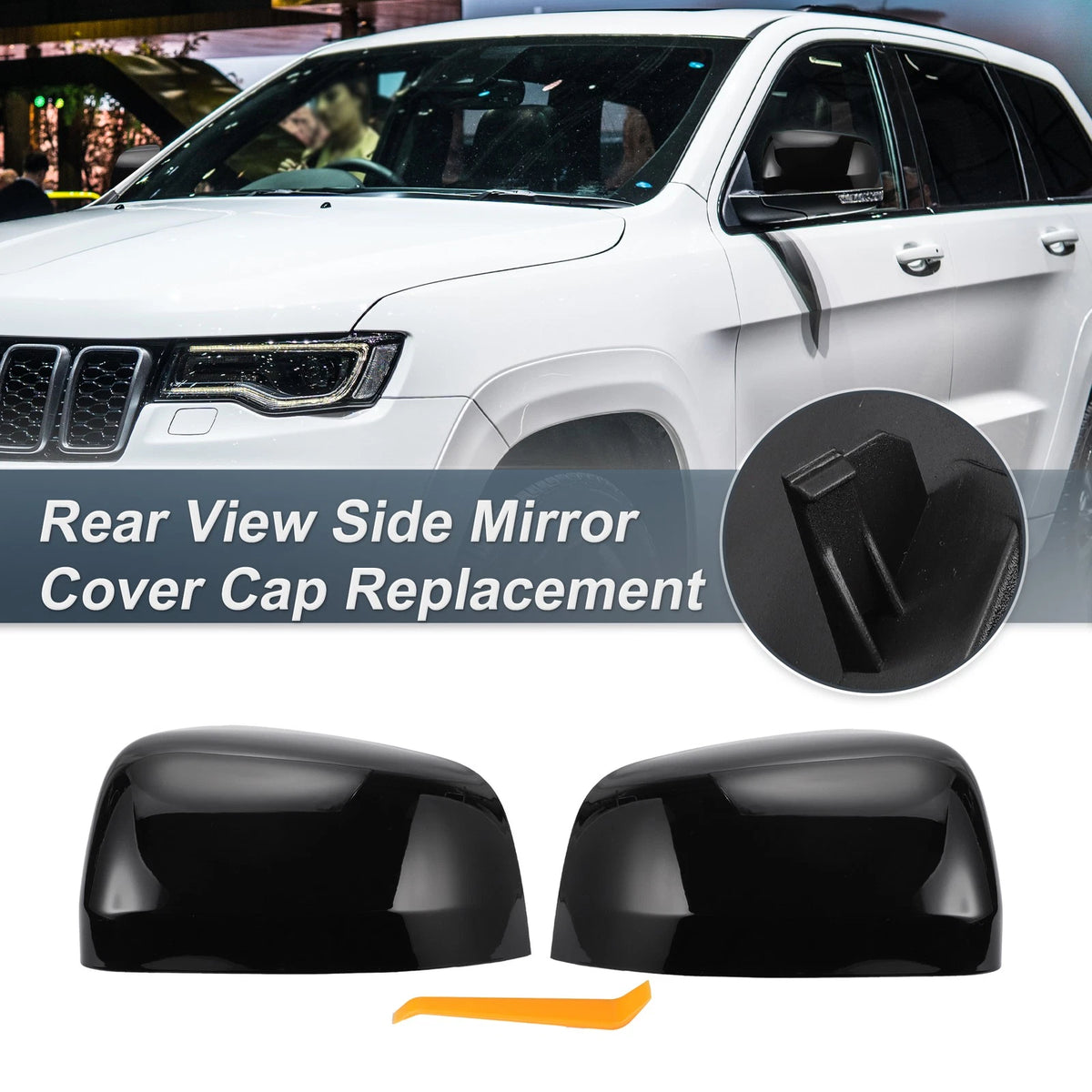 Rearview Mirror Cover Cap Gloss Black for Jeep Grand Cherokee and Dodge