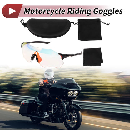 Motorcycle Riding Goggles Light Red Lens Black Frame TPU Cycling Sunglasses