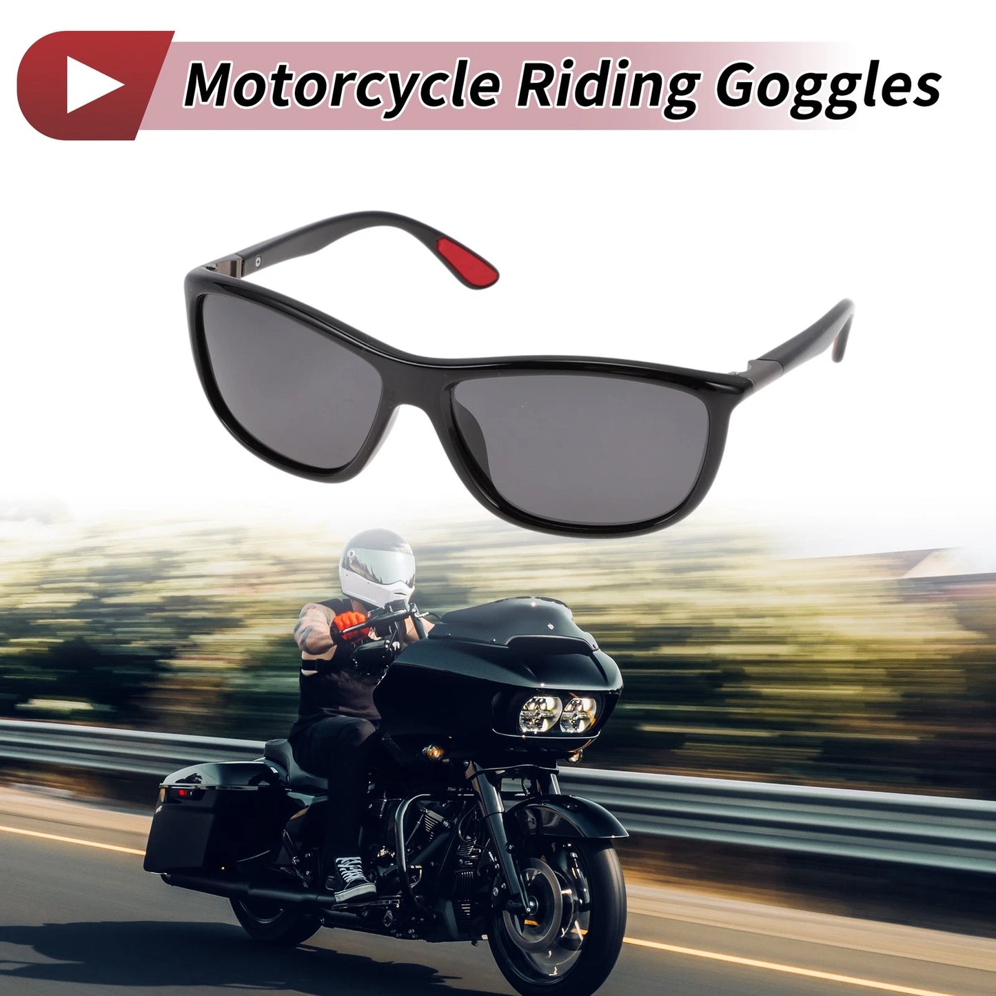 Goggles for Motorcycle Riding Gray Lens Black Frame Tri-acetel Cellulose