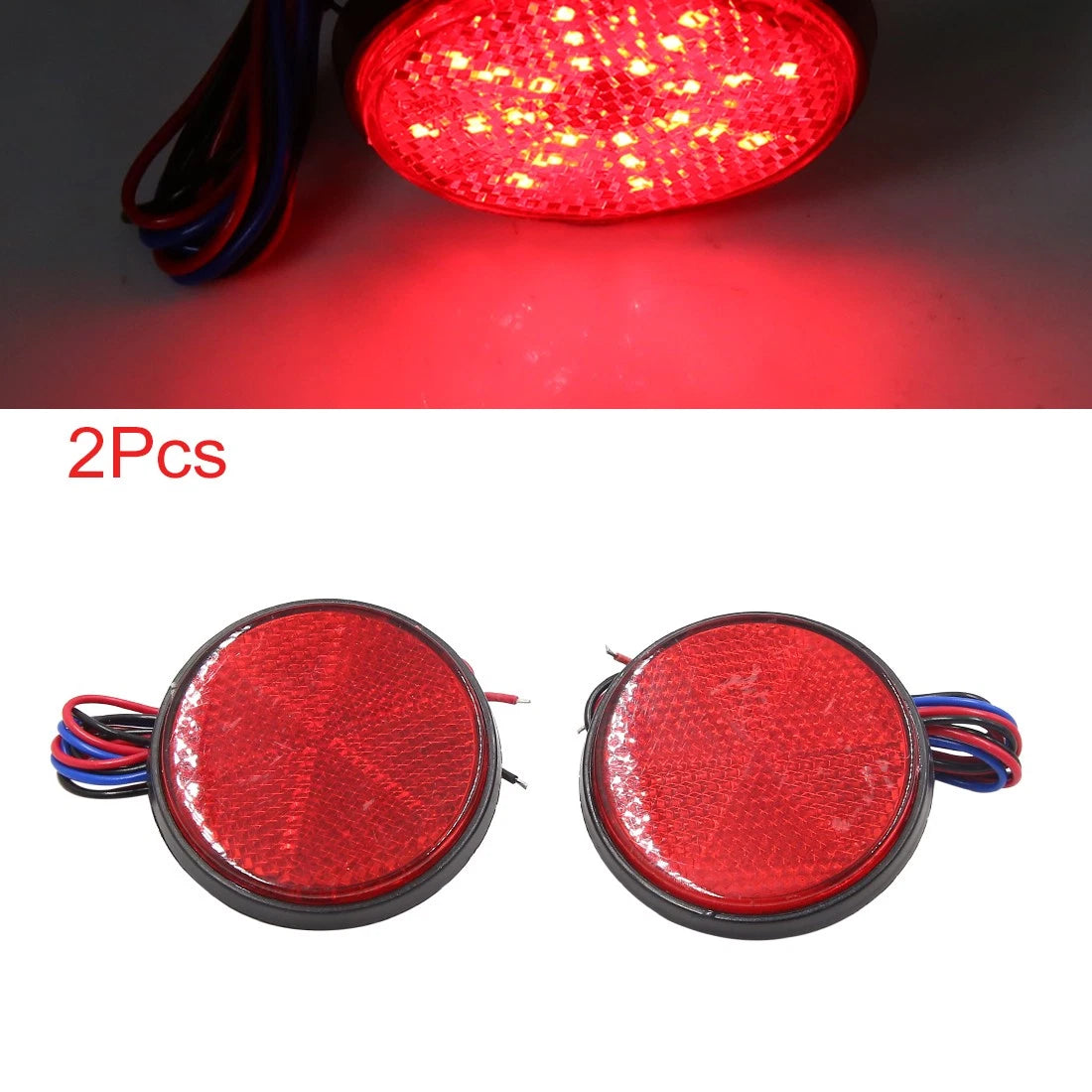 2 x Red LED Light Round Shape Reflector for Motorcycle Rear Tail Stop Lamp