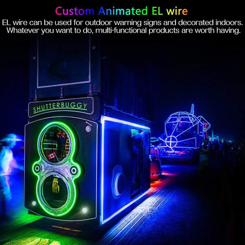 2M Blue Flexible EL Wire Neon Glow Light Strip for Car Home with USB Controller