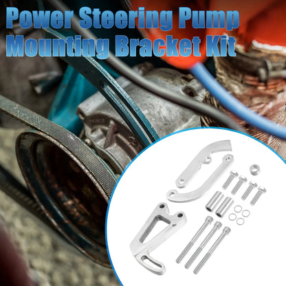 Power Steering Pump Bracket Adjustable Kit for Chevy Silver Tone