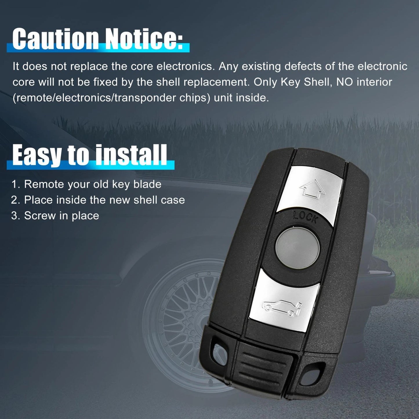 Car Key Fob Shell Case KR55WK49127 for BMW 1 3 5 6 7 Series (2006-2013)