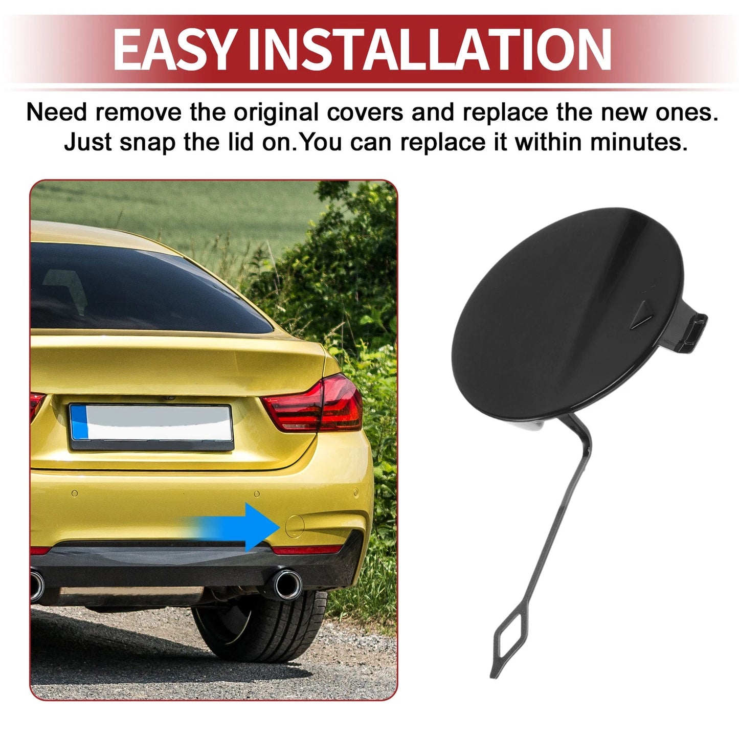 Rear Bumper Tow Hook Cover for BMW 428i (2014-2016) - Black 1 x Cover