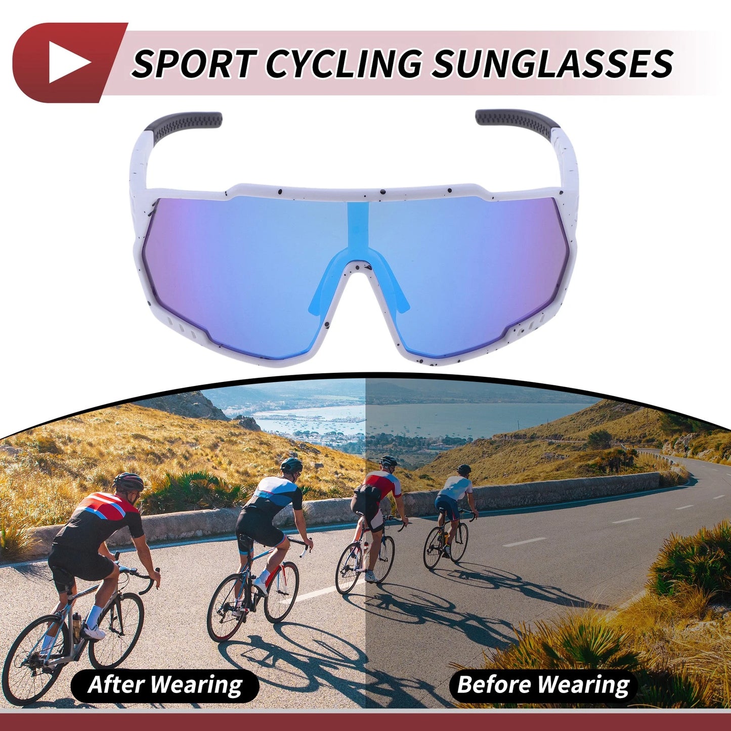 Motorcycle Riding Goggles Blue Lens White with Black Spots Frame PC