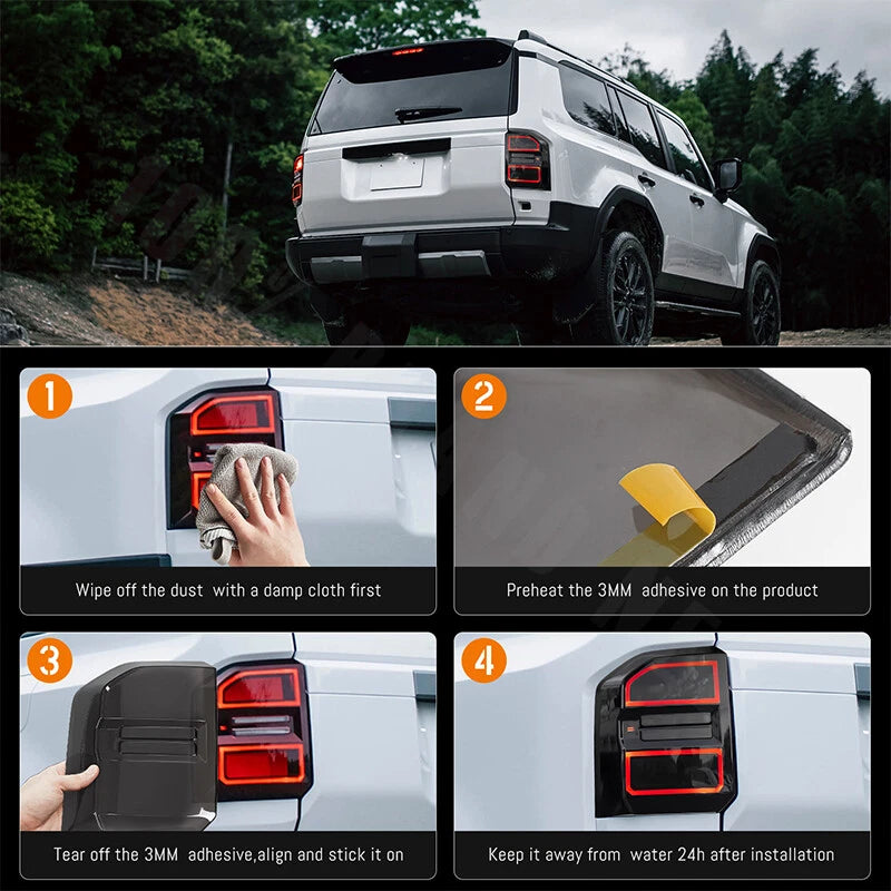 Smoked Black Tail Light Cover Trim for Toyota Land Cruiser Prado (2024-2025)
