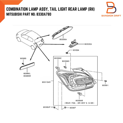 Right Rear Tail Lamp Light for Mitsubishi Mirage Hatchback (2012-2017)