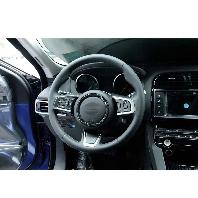 Carbon Style Steering Wheel Logo Circle Trim fit For Jaguar XE XF 2016-2018