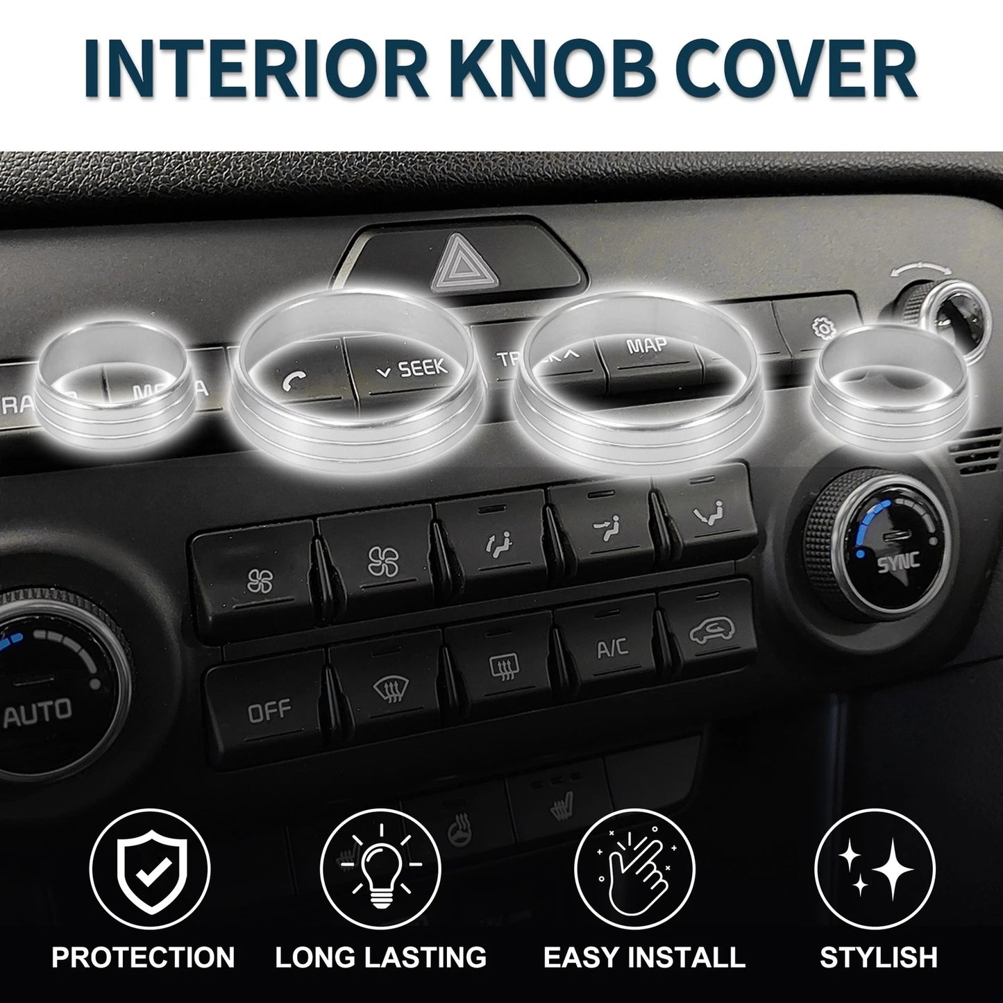 4 x Silver Tone Media Volume Switch Knob Cover Ring for Kia Sportage (2017-2023)