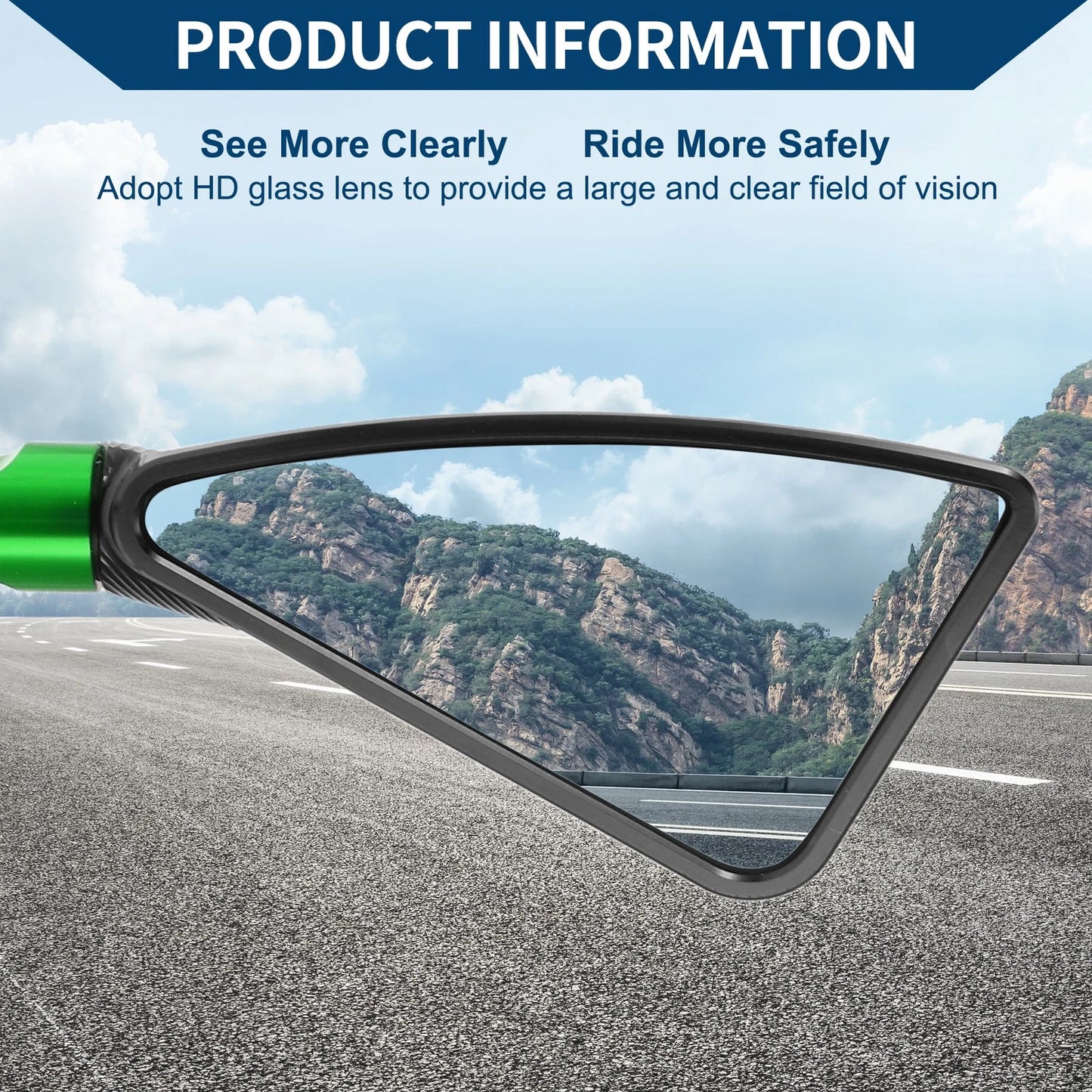 Rear View Mirrors Triangle Shape Black Green Aluminum Alloy for M8/M10