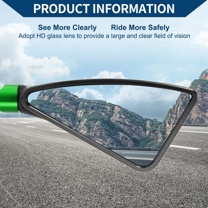 Rear View Mirrors Triangle Shape Black Green Aluminum Alloy for M8/M10