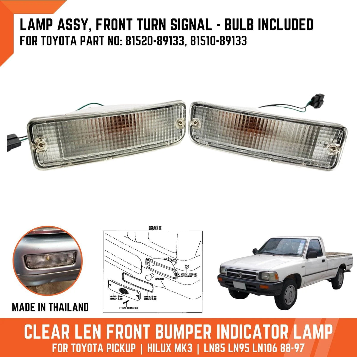 Clear Front Bumper Signal Light for Toyota Hilux Ute (1988-1996)