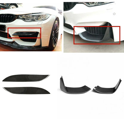Carbon Black Front Bumper Upper Vent Cover & Lower Splitters for BMW F80 M3 F82 M4 (2012-2019)