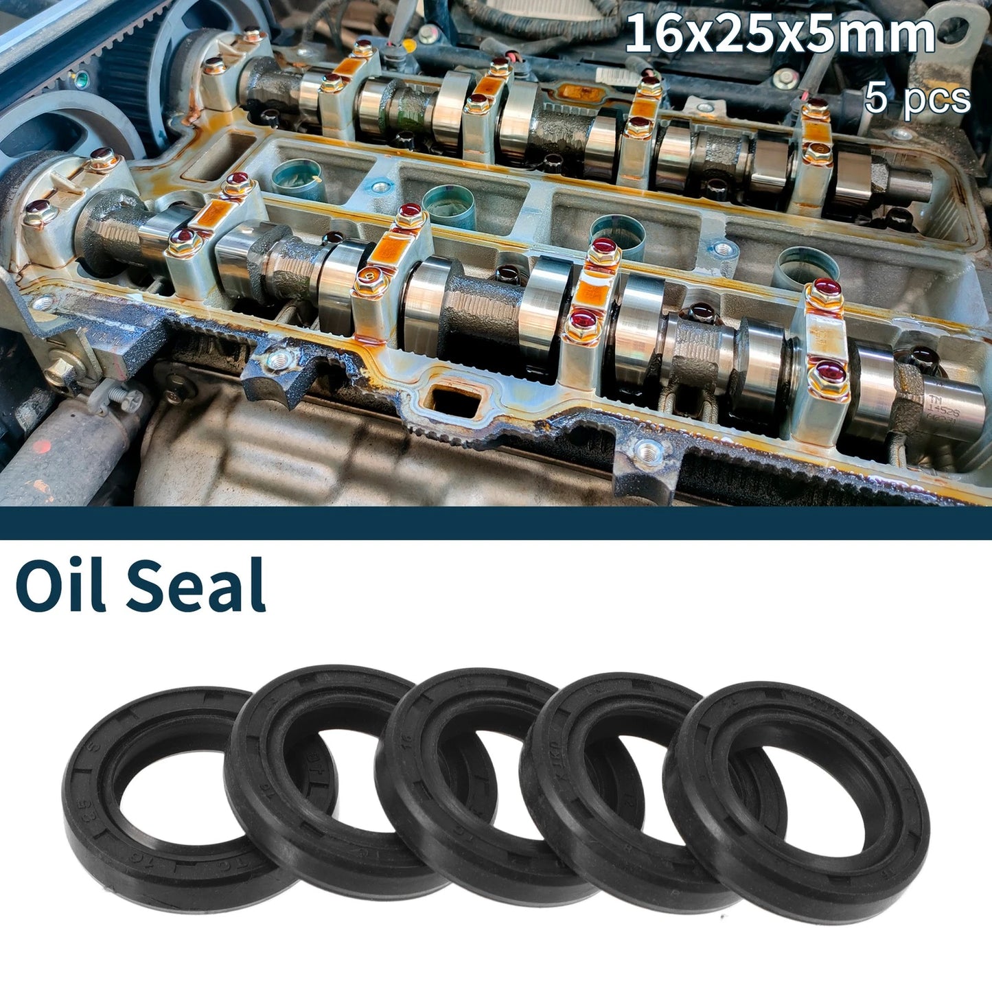 Oil Seal 16x25x5mm NBR Black 5Pcs for Make Model