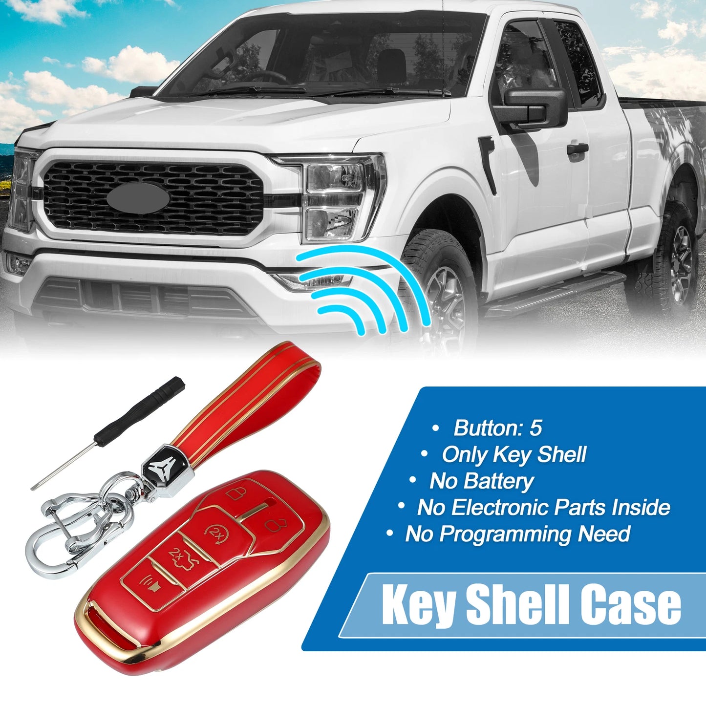 TPU Remote Key Fob Case Cover for Ford Fusion, F150 - 5 Button (2013-2020)