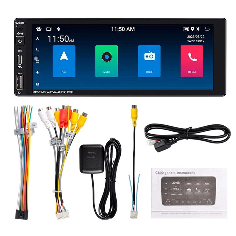 6.9" 1 Din Stereo Radio Touch Screen Carplay Android GPS for Car