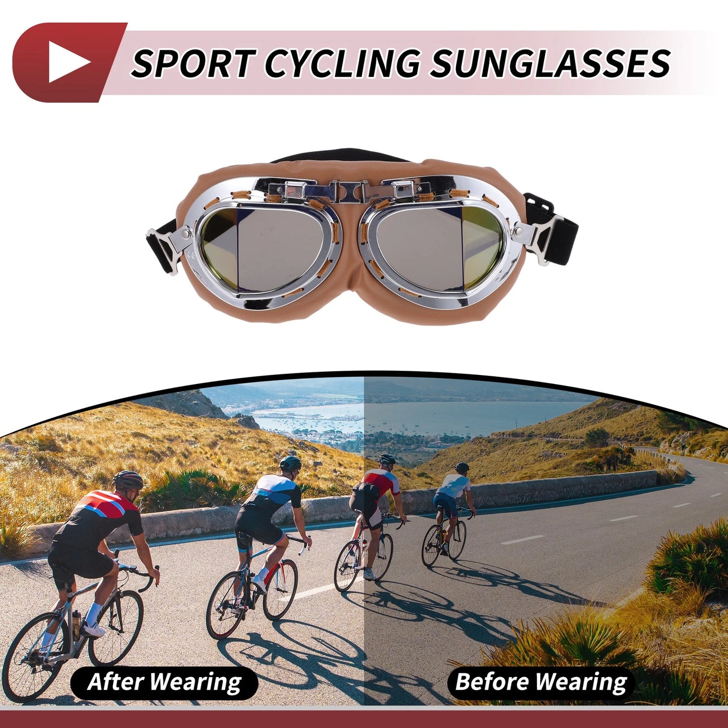 Goggles Multicolour Lens Brown Frame PC Sunglasses for Motorcycle