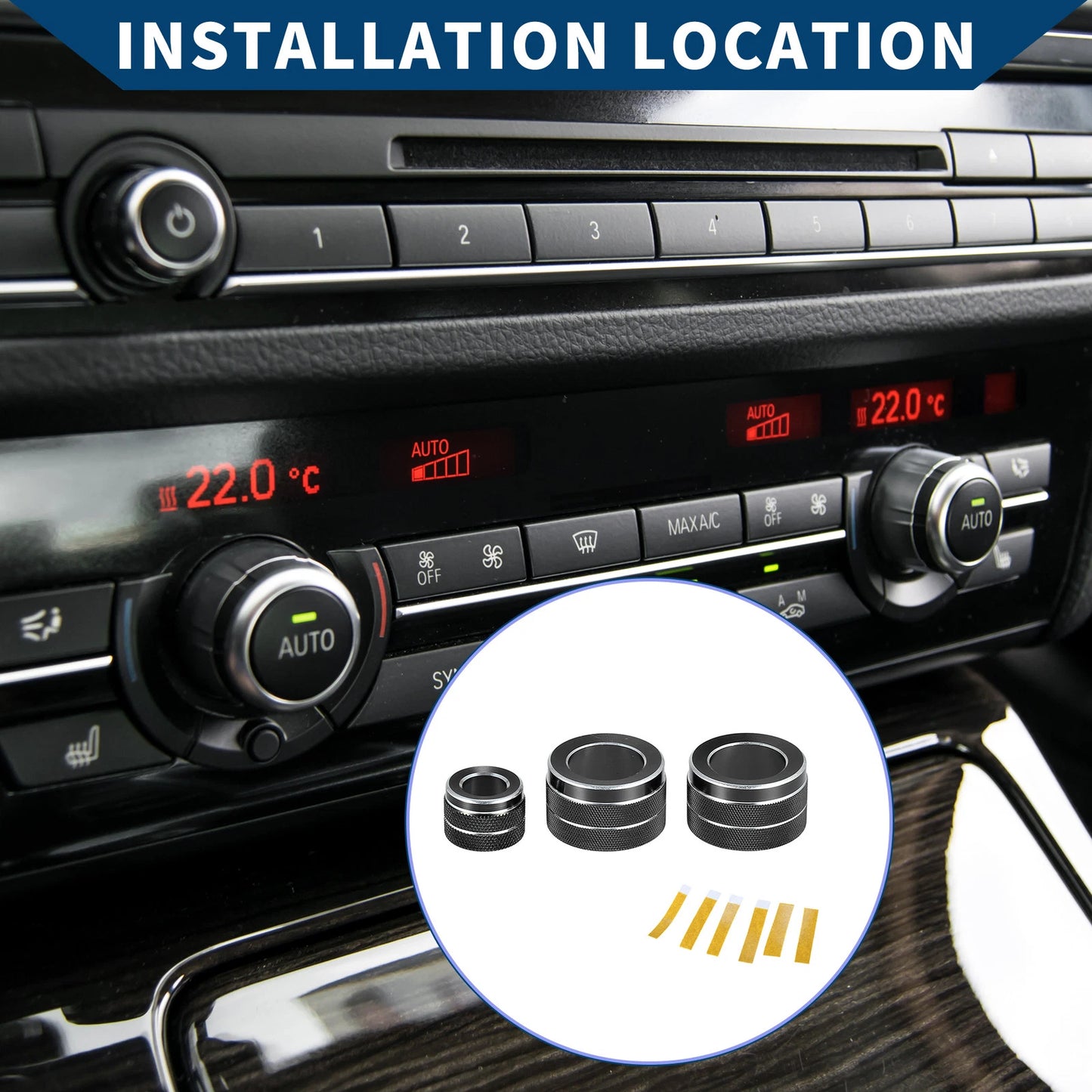 AC Radio Volume Control Knob Cover Ring for BMW F10 (2008-2015) 3 Pcs