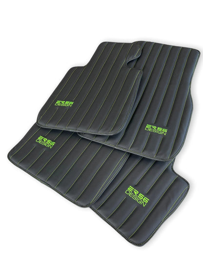 Floor Mats for Rolls Royce Dawn Black Leather 2016-2019 2 x ER56 Design Green Logo