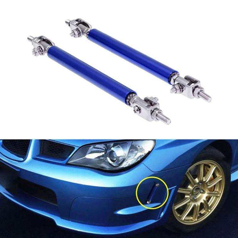 Blue Adjustable Front Bumper Lip Splitter Strut Rod Tie Support Bar for Universal