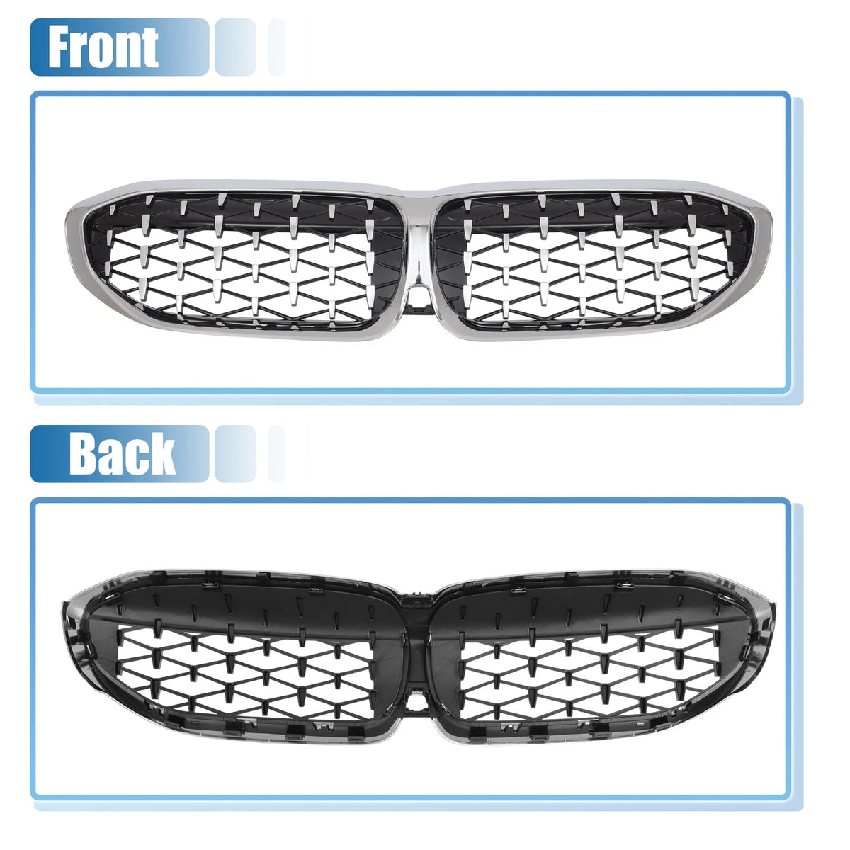Front Hood Bumper Grille for BMW 330i 330e M340i Diamond Star Silver Tone