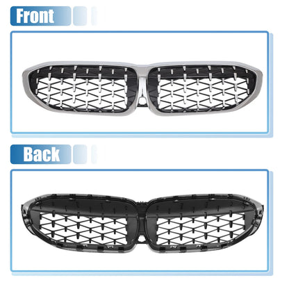 Front Hood Bumper Grille for BMW 330i 330e M340i Diamond Star Silver Tone