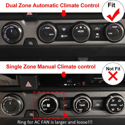 4pcs Black AC Climate Control Knob Trim for Toyota Tacoma (2016-2023)