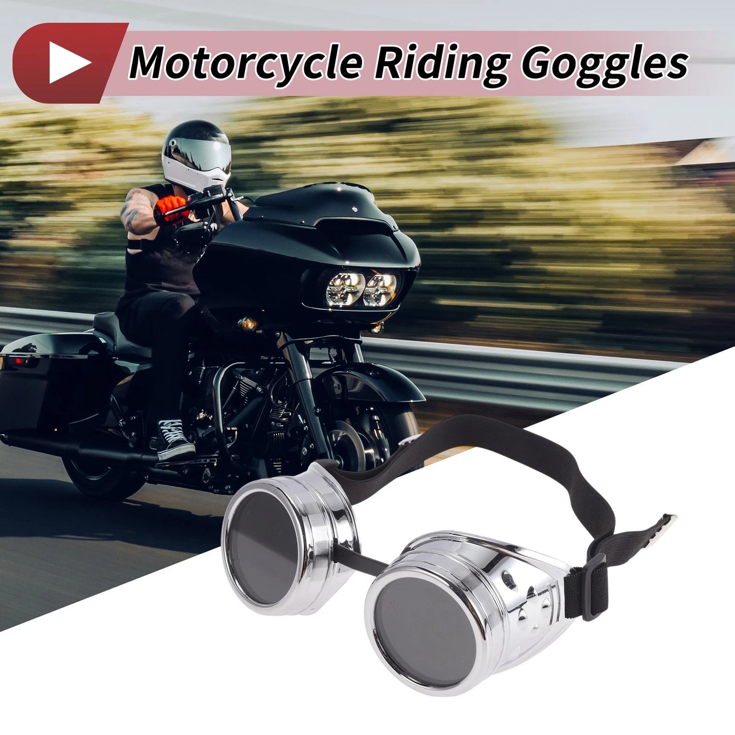 1 Pc / Motorcycle Riding Goggles Black Lens Silver Frame Glass ABS / for Motorcycle