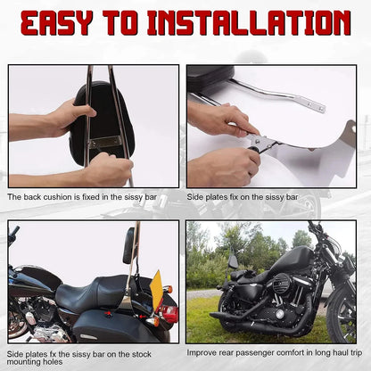 Chrome Sissy Bar Backrest Pad for Harley Sportster XL 1200 (2004-2016)