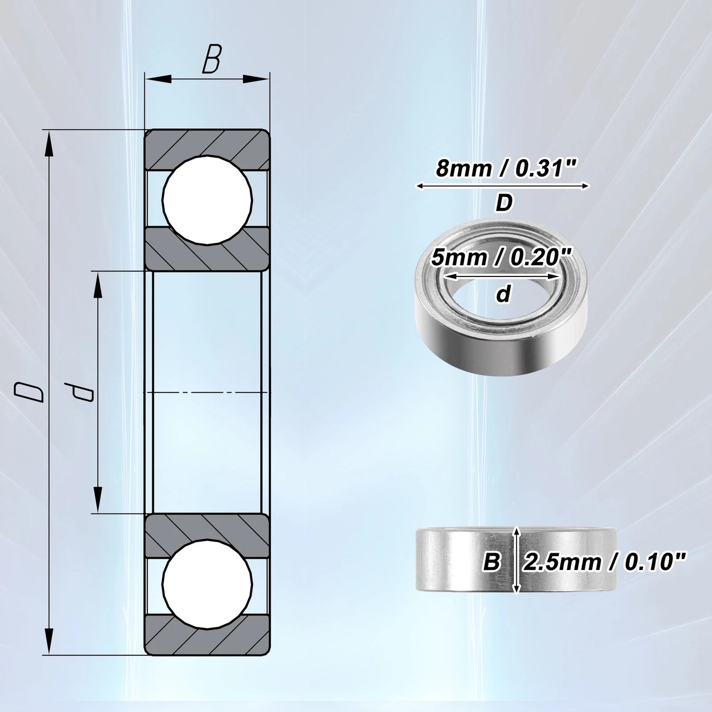 5 Pcs 5x8x2.5mm SMR85ZZ Car Single Row Deep Groove Ball Bearings for Car
