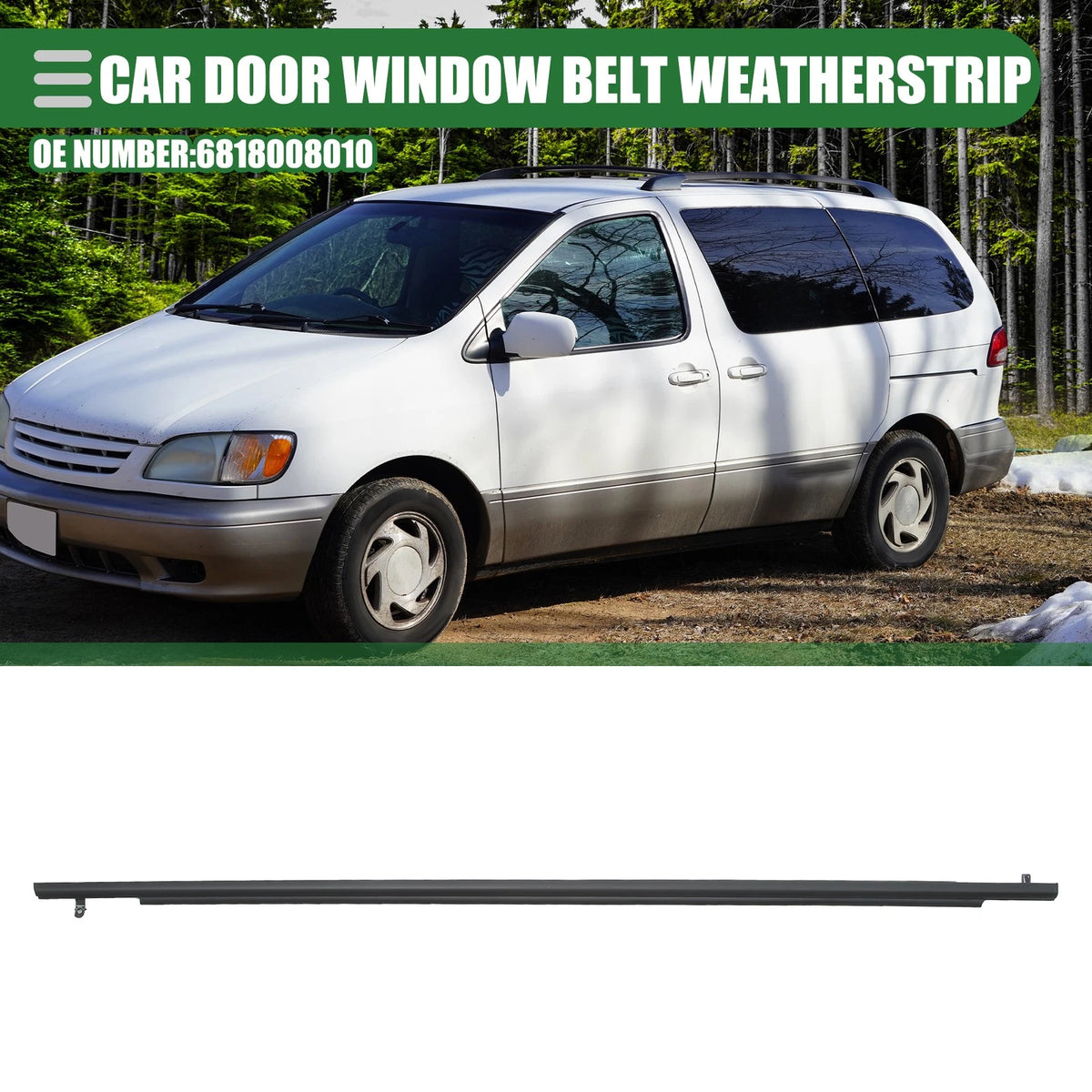 Rear Left Door Window Belt Weatherstrip for Toyota Sienna (2004-2010) Black