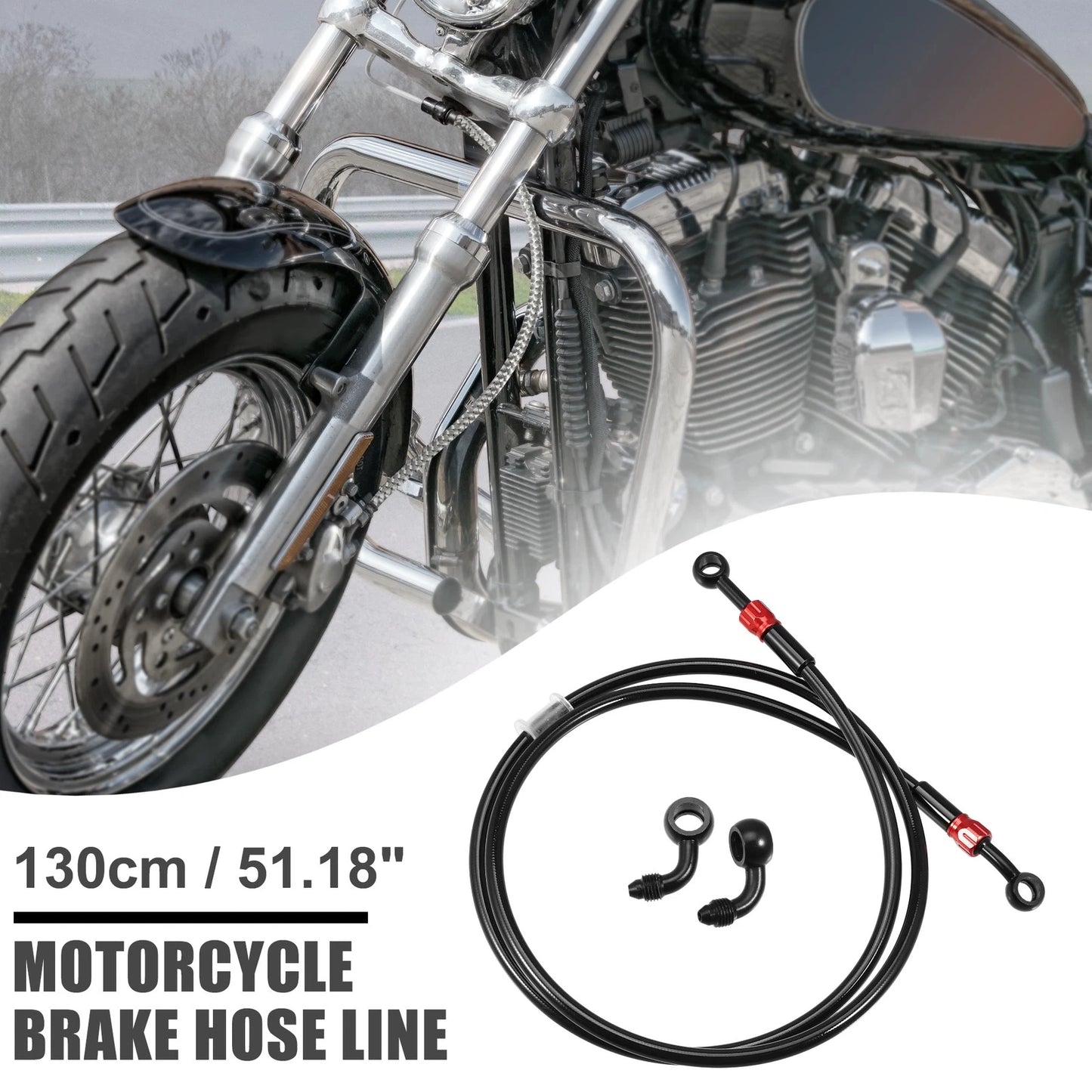 Brake Hose 28 90 Degree Braided Line Clutch Tube 130cm Black for Motorcycle
